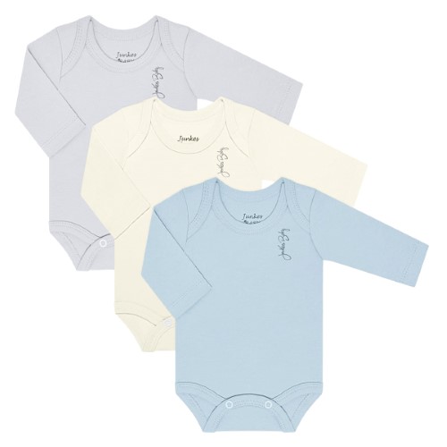 Pack: 3 Bodies manga longa em suedine Mescla/Off White/Azul - Junkes Baby 