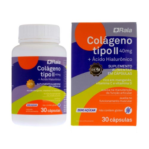 Colágeno tipo II 40mg + Ácido Hialurônico Raia com 30 cápsulas