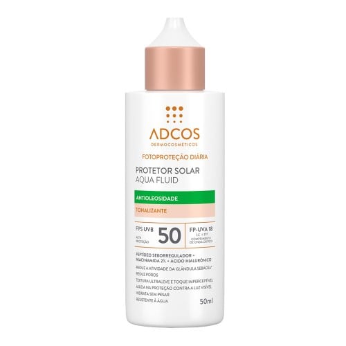 Protetor Solar Adcos Aqua Fluid Antioleosidade Tonalizante Fps50 50ml