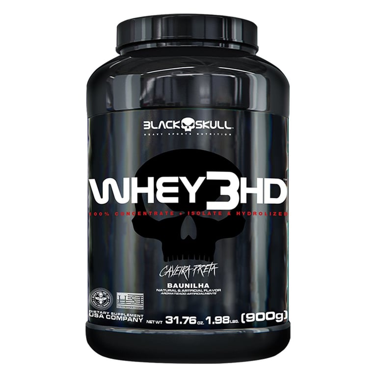 Whey 3 HD Black Skull Caveira Preta Sabor Baunilha 900g