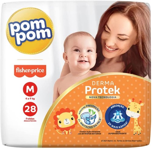 Fralda Pom Pom Derma Protek Tamanho M com 28 Fraldas Descartáveis