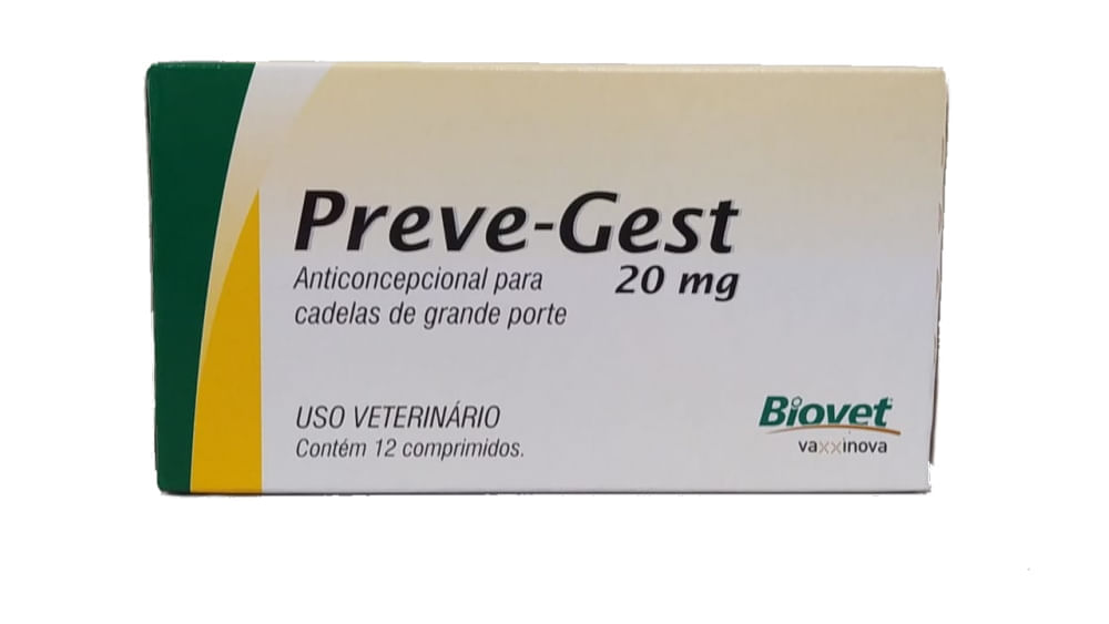 Preve-Gest 20mg para Cadelas Uso Veterinário para Animais de Grande Porte com 12 Comprimidos