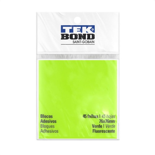 Bloco Adesivo Tekbond Verde Fluorescentes 76x76mm 45 Folhas