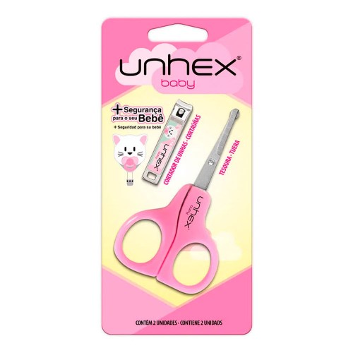 Merheje Unhex Baby Kit – Tesoura + Cortador de Unhas Infantil Rosa