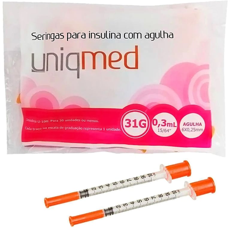 Seringa para Insulina Uniqmed Com Agulha 31G 0,3ml (6x0,25mm) 10 Unidades