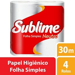 Papel Higiênico Sublime folha simples, 4 unidades com 30m cada