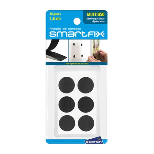 Círculos Adesivos Multiuso Smartfix Para Fixar Objetos Leves Cor Preto 16 Pares