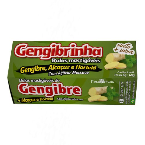 Balas Mastigáveis Gengibrinha Sabor Gengibre e Hortelã 40g