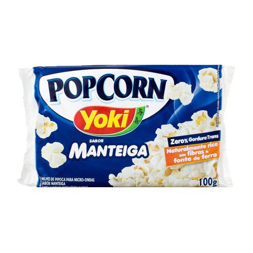 Pipoca para Microondas Popcorn Yoki Manteiga 0% Gordura Transgênicas, Rico em Fibras, Fonte de Ferro 100g