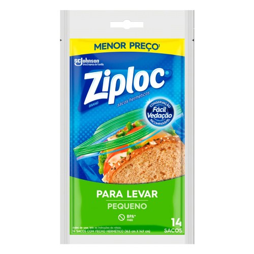 Saco Hermético Ziploc para Conservar Alimentos Tamanho Pequeno com 14 Unidades