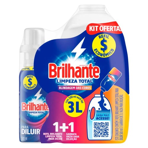 Sabão Líquido Brilhante Concentrado Limpeza Total 500ml Faz 3 Litros