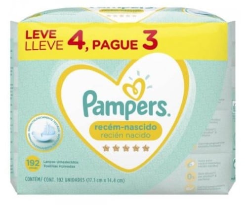 Lenço Umedecido Pampers Recém-Nascido com 4 pacotes de 48 unidades