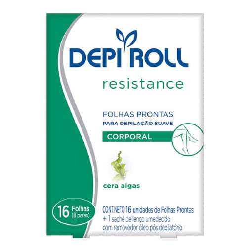 Cera Depilatória Corporal Depi Roll Resistance Algas com 16 folhas prontas + sachê pós-depilatório