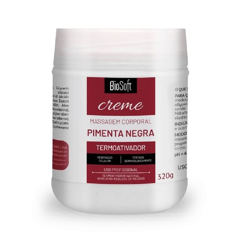 Creme Termoativador Massagem Corporal Bio Soft Pimenta Negra 320g