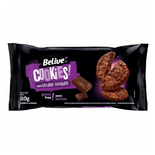 Cookies Zero Lactose Belive Sabor Double Chocolate com 80g