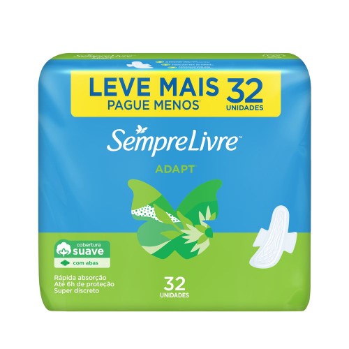 Absorvente Sempre Livre Adapt Com Abas Cobertura Suave 32 Unidades