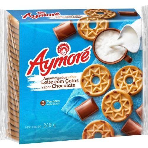 Biscoito Amanteigado Aymoré Sabor Leite com Gotas de Chocolate 248g