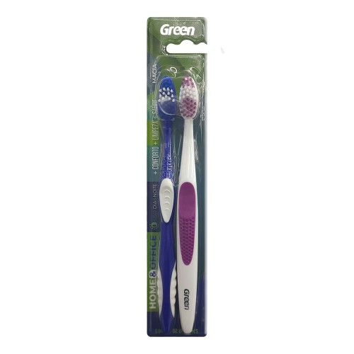 Escova Dental Green Home & Office Macia Cores Sortidas com 2 Unidades