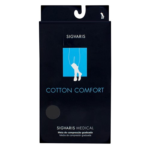 Meia Panturrilha (3/4) Masculina Sigvaris Cotton Comfort 20-30 mmHg Preta G (Tamanho Grande) Longo, Ponteira Fechada