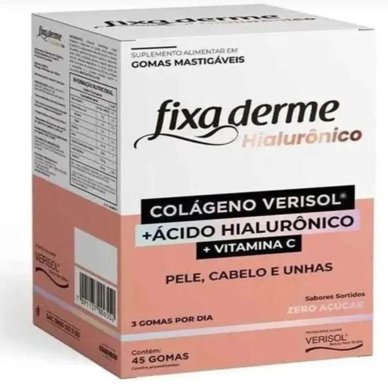 Suplemento Alimentar Fixa Derme Hialurônico + Colágeno Verisol 45 Gomas