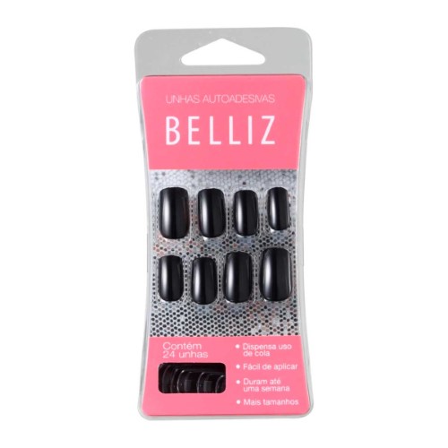 Unhas Autoadesivas Belliz Black 24 Unidades