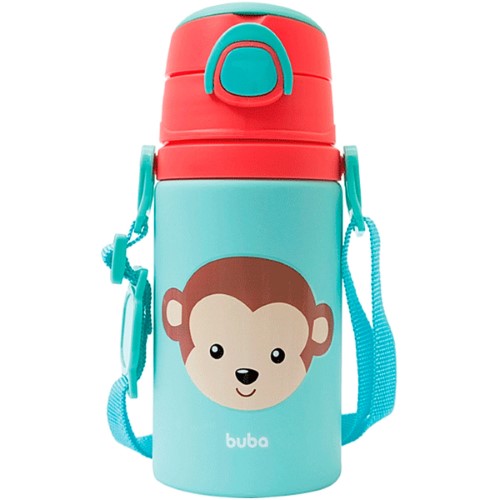 Garrafa de Alumínio com Canudo Animal Fun Macaquinho 400ml (3m+) - Buba