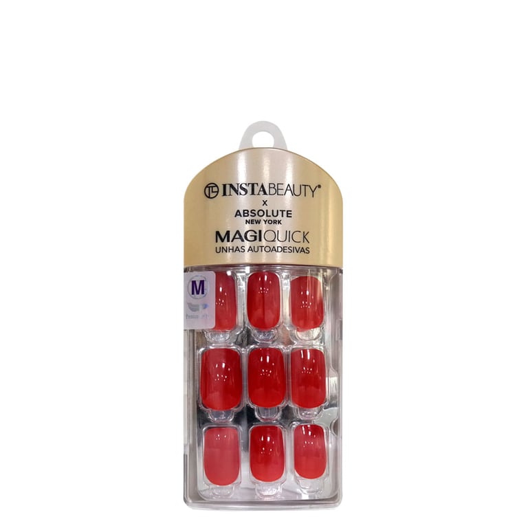 x InstaBeauty Magiquick Candy Red M - Unhas Postiças Autoadesivas