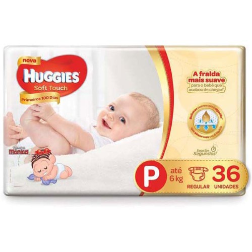 Fralda Huggies Soft Touch Primeiros 100 Dias P 36 Unidades